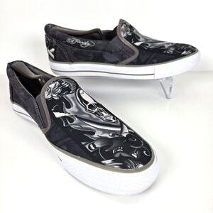 Ed‎ Hardy Slip On Graphic Skull Black/White Shoes Sneakers Men's 8 Skater Tattoo